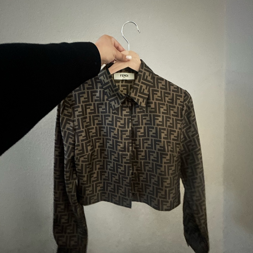 Fendi Brown Monogram Cropped Jacket - Picture 2 of 8